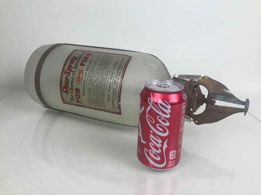 Vintage Shur-Spray Glass Fire Extinguisher For Fire The Chemical Sprinkler With Metal Mounting 