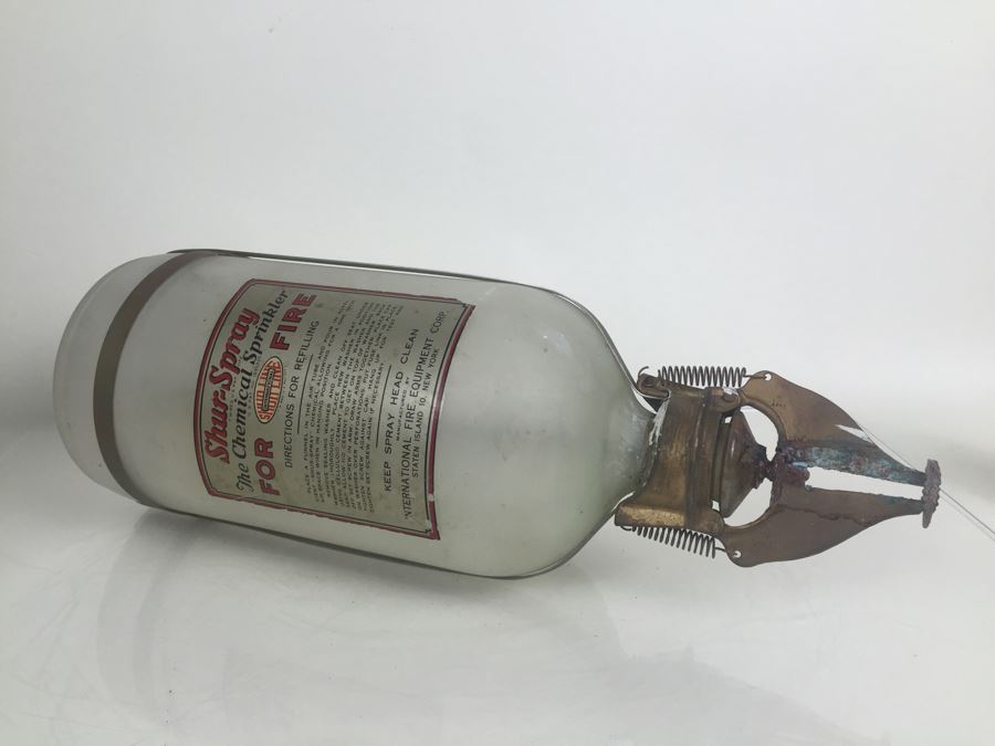 Vintage Shur-Spray Glass Fire Extinguisher For Fire The Chemical Sprinkler With Metal Mounting  [Photo 4]