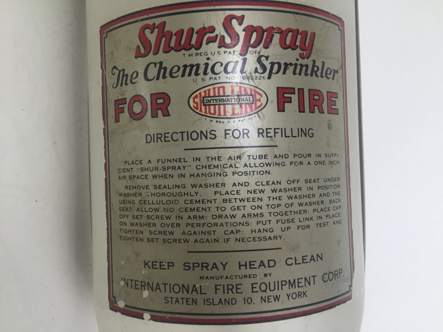Vintage Shur-Spray Glass Fire Extinguisher For Fire The Chemical Sprinkler With Metal Mounting  [Photo 5]