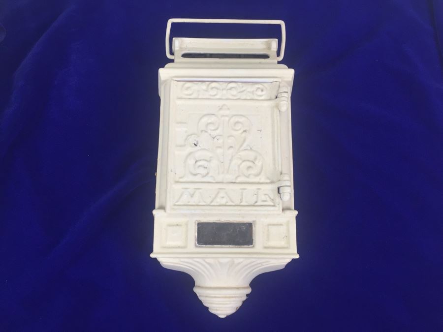 Vintage Cast Iron Metal Mailbox Letter Box Painted White