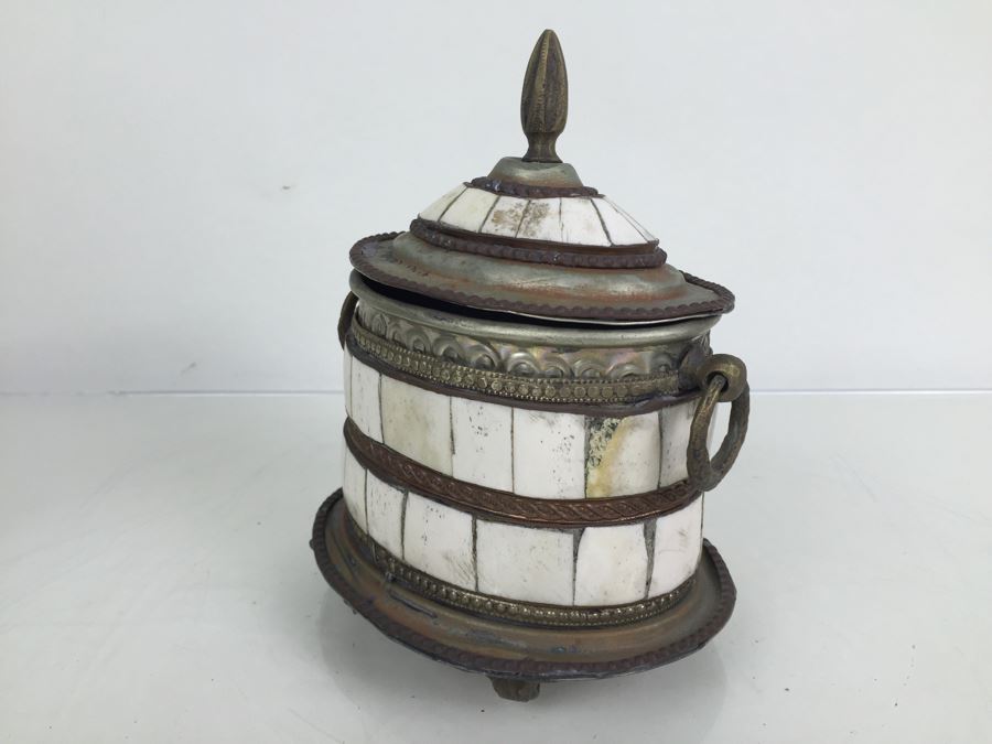 Folk Art Embossed Metal And Bone Lidded Box [Photo 17]