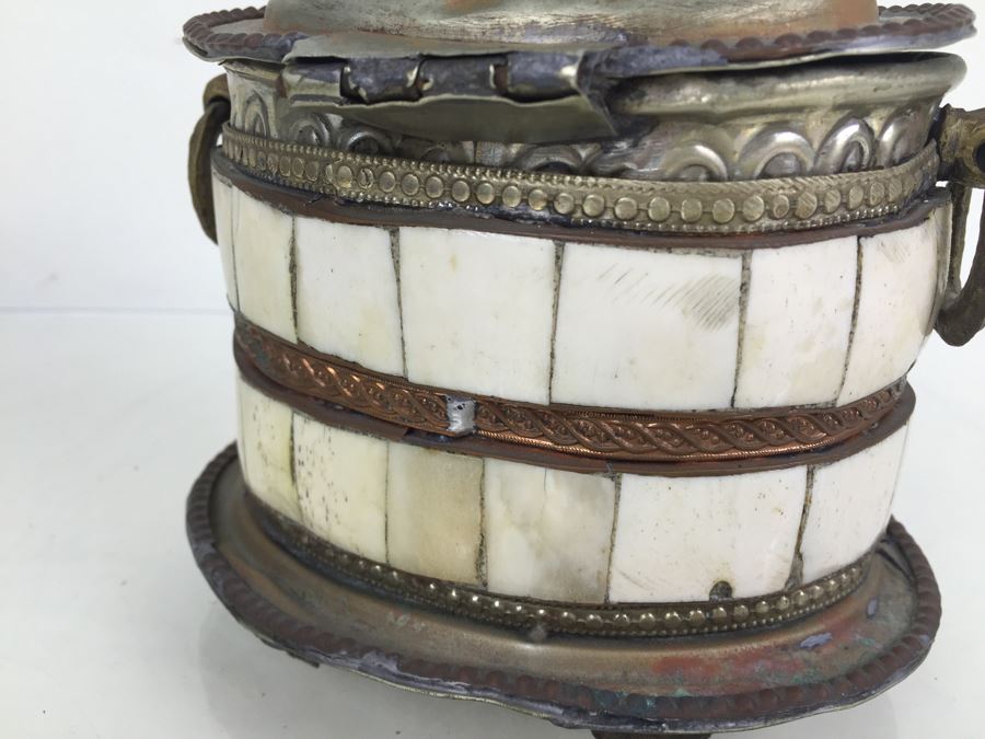 Folk Art Embossed Metal And Bone Lidded Box [Photo 14]