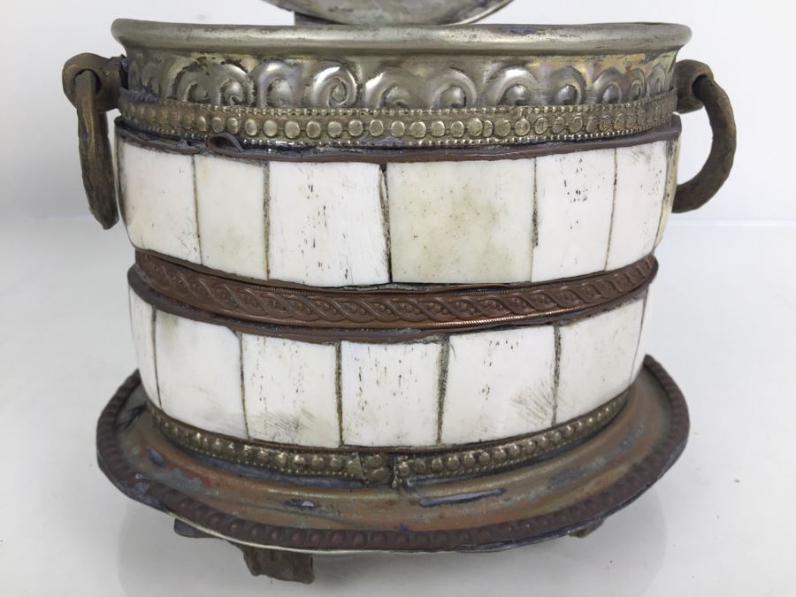 Folk Art Embossed Metal And Bone Lidded Box [Photo 10]