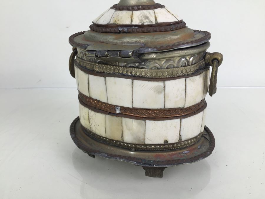 Folk Art Embossed Metal And Bone Lidded Box [Photo 13]