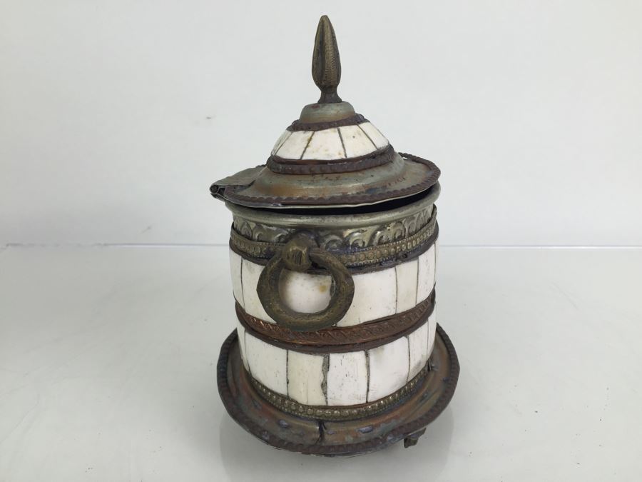 Folk Art Embossed Metal And Bone Lidded Box [Photo 12]