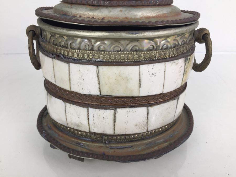 Folk Art Embossed Metal And Bone Lidded Box [Photo 7]