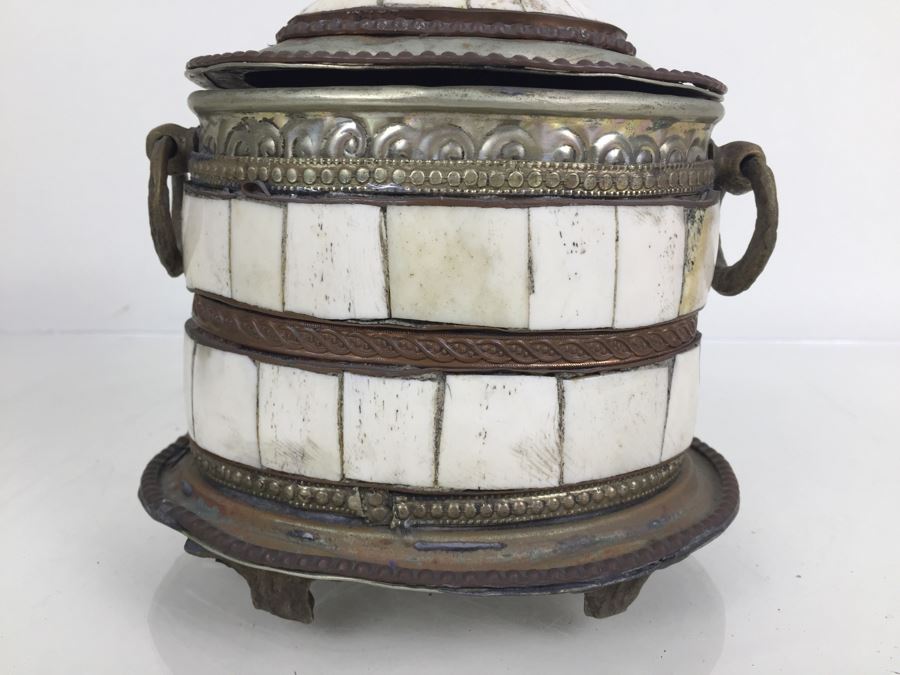 Folk Art Embossed Metal And Bone Lidded Box [Photo 2]