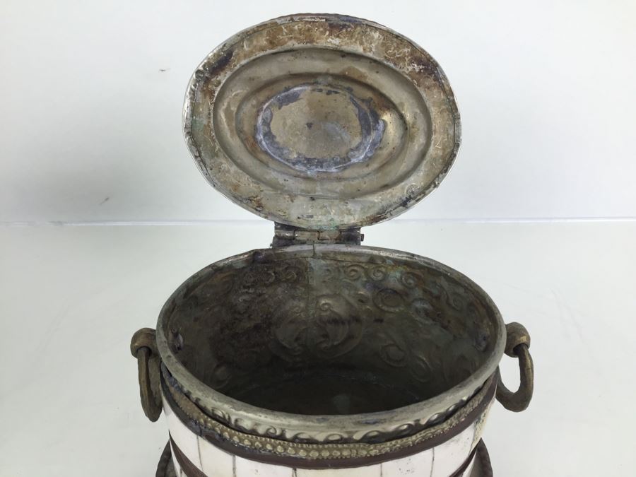 Folk Art Embossed Metal And Bone Lidded Box [Photo 3]
