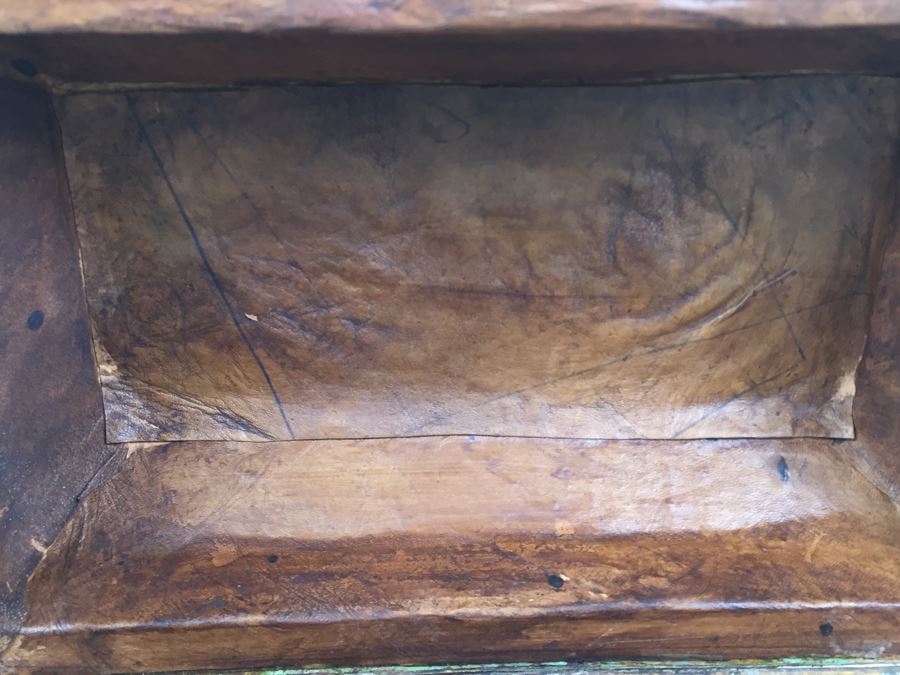 Large Footed Folk Art Box Leather Lined And Ornately Decorated With Bone, Embossed Metal And Stones [Photo 19]