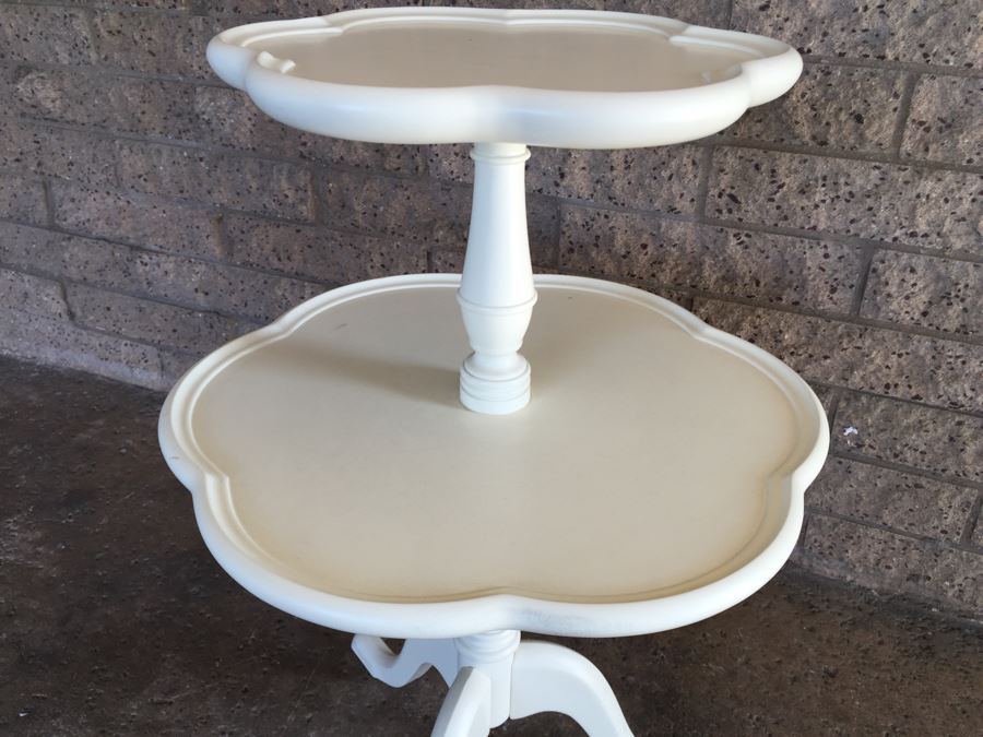 Pottery Barn White 2-Tier Pedestal Table