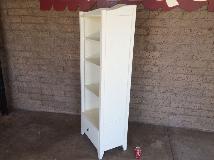 Pottery Barn White Bookcase With Drawer On Bottom