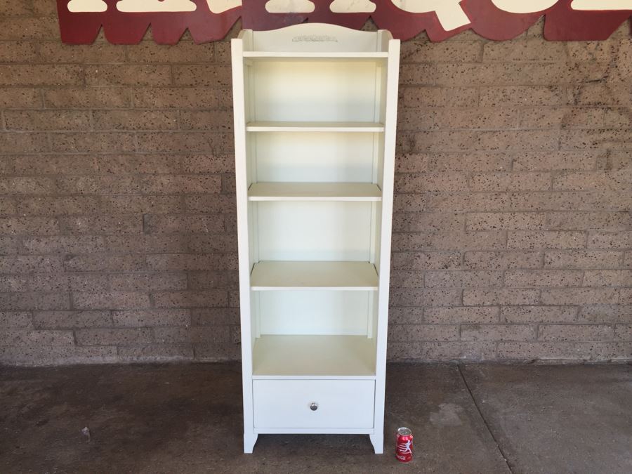 Pottery Barn White Bookcase With Drawer On Bottom [Photo 1]