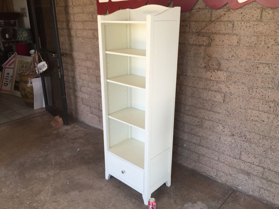 Pottery Barn White Bookcase With Drawer On Bottom