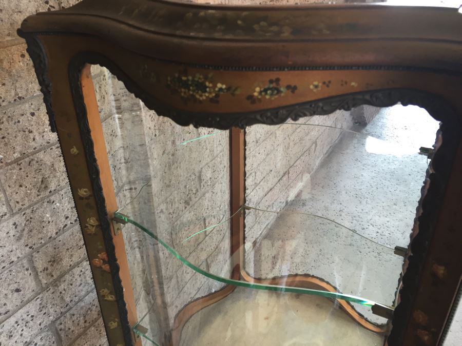 Exquisite French Curio Display Cabinet With Curved Glass On All Sides And Glass On Top Hand Painted And Beautifully Embellished With Metal Accents [Photo 41]