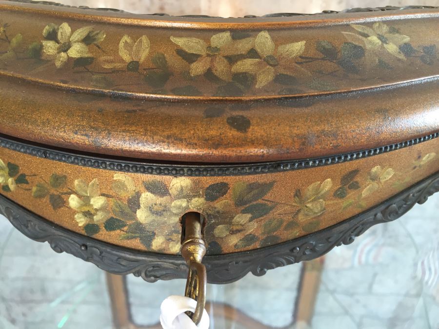 Exquisite French Curio Display Cabinet With Curved Glass On All Sides And Glass On Top Hand Painted And Beautifully Embellished With Metal Accents [Photo 7]