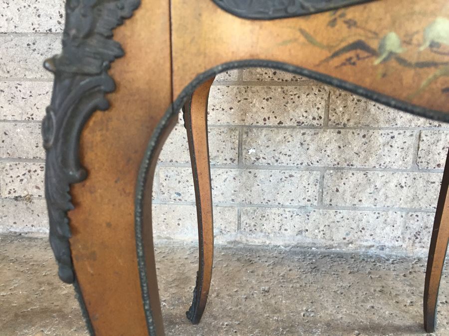 Exquisite French Curio Display Cabinet With Curved Glass On All Sides And Glass On Top Hand Painted And Beautifully Embellished With Metal Accents [Photo 34]