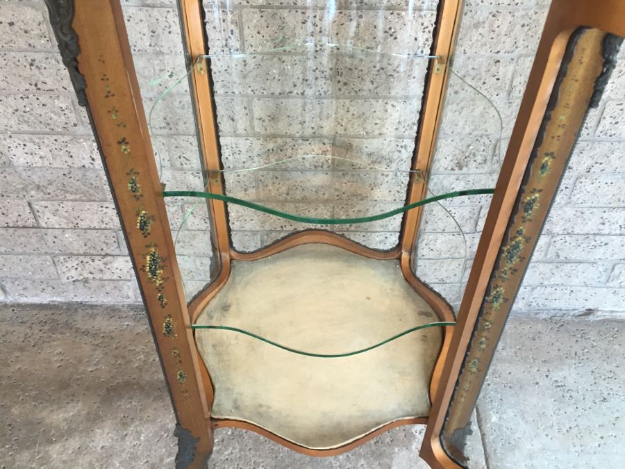 Exquisite French Curio Display Cabinet With Curved Glass On All Sides And Glass On Top Hand Painted And Beautifully Embellished With Metal Accents [Photo 31]