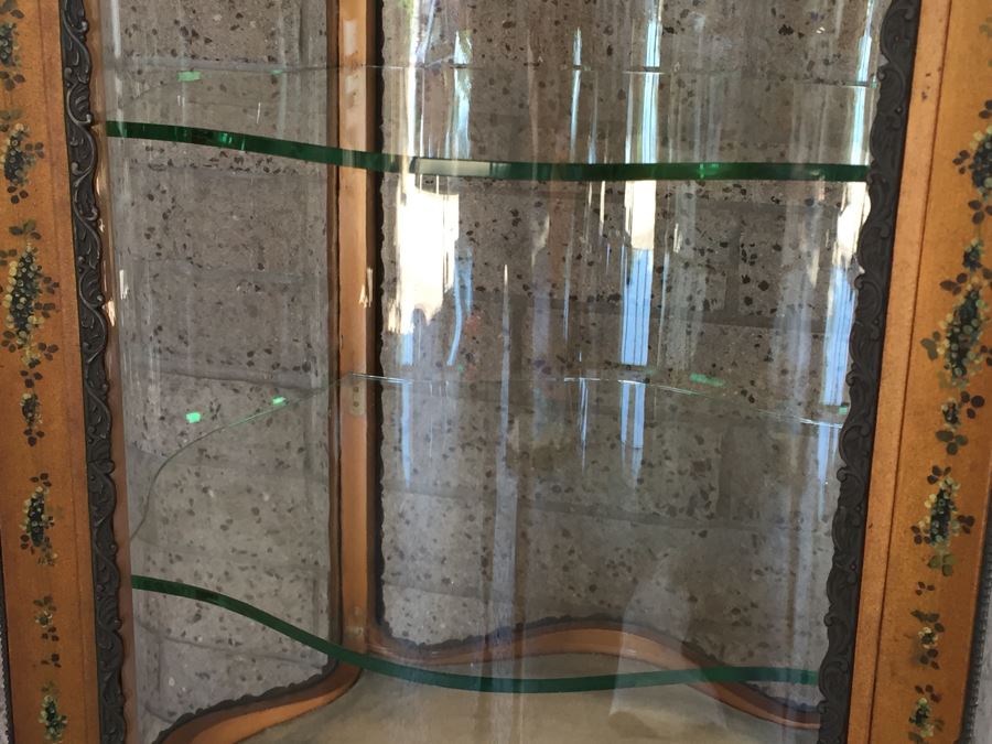 Exquisite French Curio Display Cabinet With Curved Glass On All Sides And Glass On Top Hand Painted And Beautifully Embellished With Metal Accents [Photo 14]