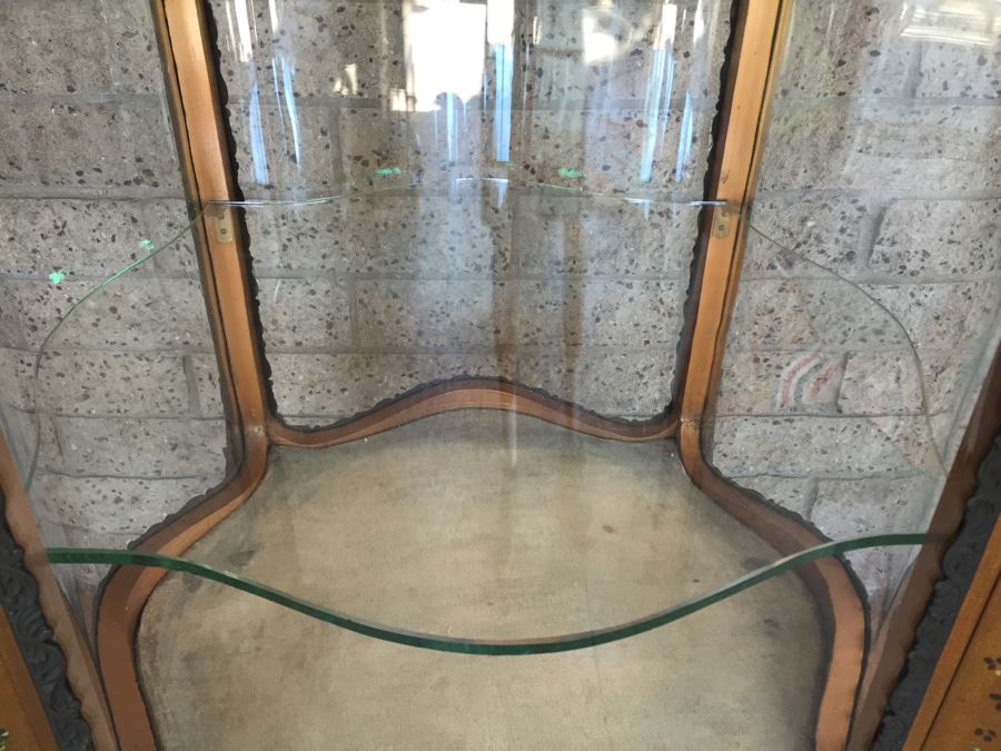 Exquisite French Curio Display Cabinet With Curved Glass On All Sides And Glass On Top Hand Painted And Beautifully Embellished With Metal Accents [Photo 15]