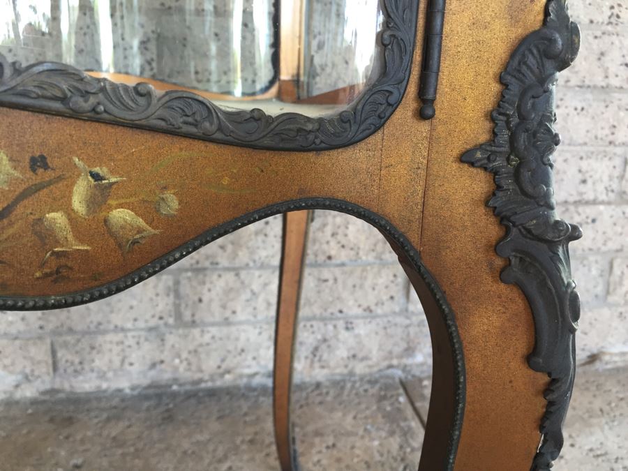Exquisite French Curio Display Cabinet With Curved Glass On All Sides And Glass On Top Hand Painted And Beautifully Embellished With Metal Accents [Photo 36]