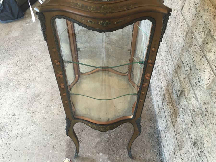 Exquisite French Curio Display Cabinet With Curved Glass On All Sides And Glass On Top Hand Painted And Beautifully Embellished With Metal Accents [Photo 23]