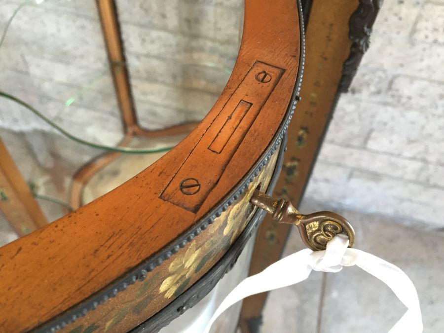 Exquisite French Curio Display Cabinet With Curved Glass On All Sides And Glass On Top Hand Painted And Beautifully Embellished With Metal Accents [Photo 30]