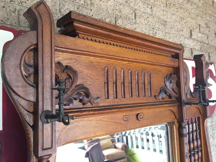 Stunning Antique Hall Tree With Nice Wood Carvings From Standard Furniture Co Seattle WA [Photo 6]