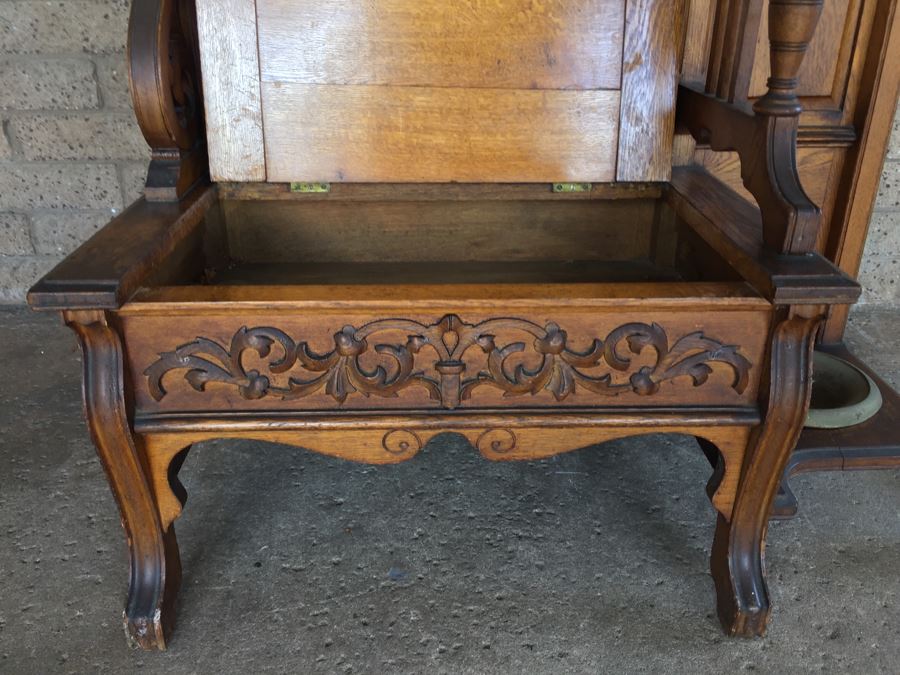 Stunning Antique Hall Tree With Nice Wood Carvings From Standard Furniture Co Seattle WA [Photo 14]