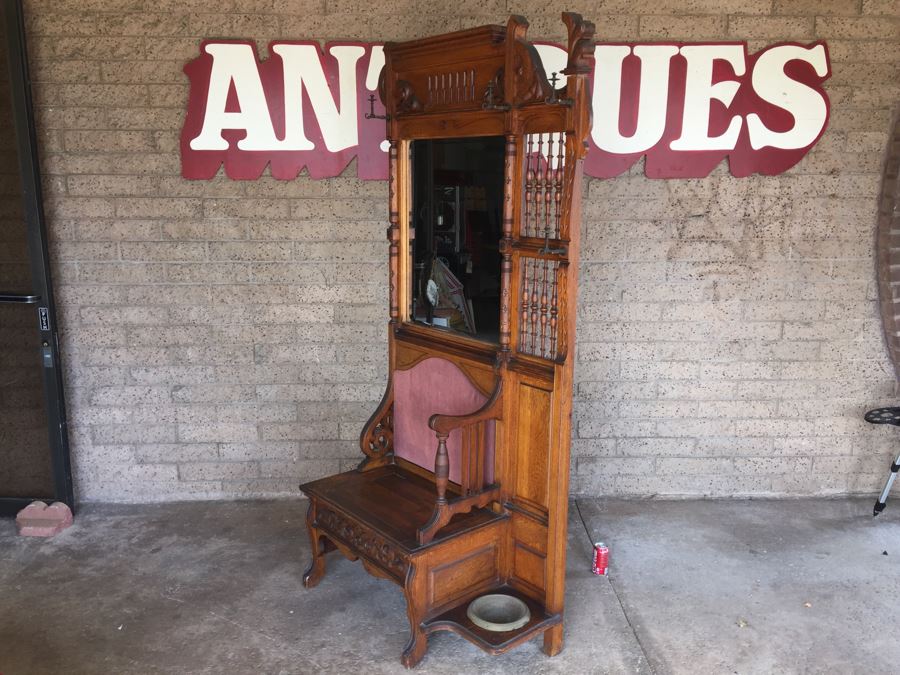 Stunning Antique Hall Tree With Nice Wood Carvings From Standard Furniture Co Seattle WA [Photo 22]