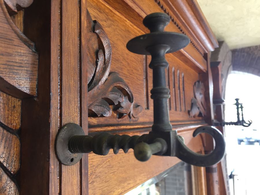 Stunning Antique Hall Tree With Nice Wood Carvings From Standard Furniture Co Seattle WA [Photo 7]