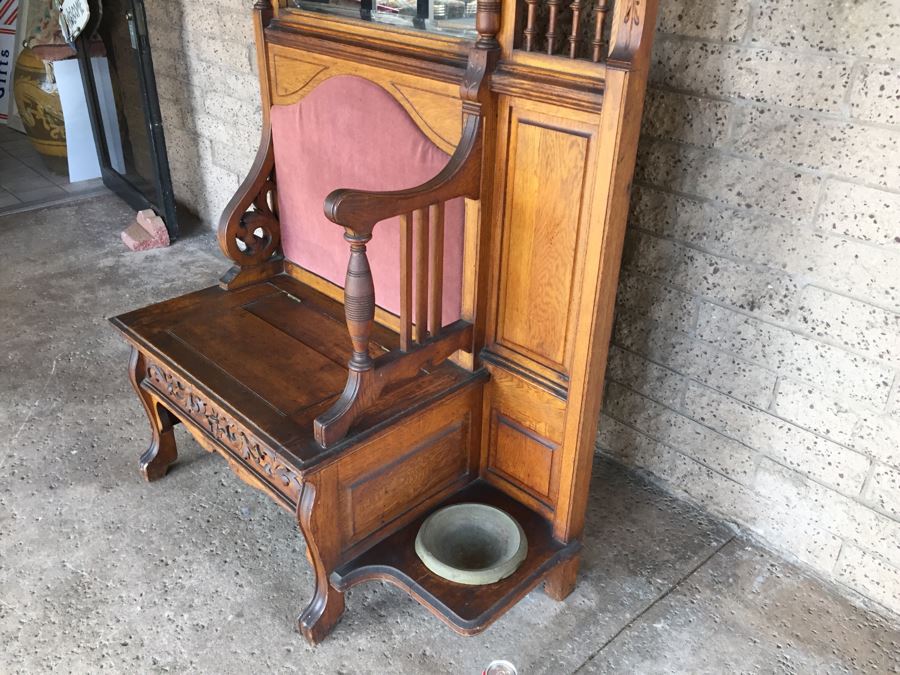Stunning Antique Hall Tree With Nice Wood Carvings From Standard Furniture Co Seattle WA [Photo 11]
