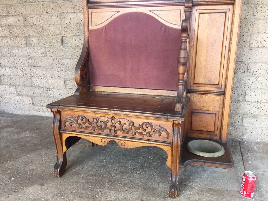 Stunning Antique Hall Tree With Nice Wood Carvings From Standard Furniture Co Seattle WA [Photo 3]