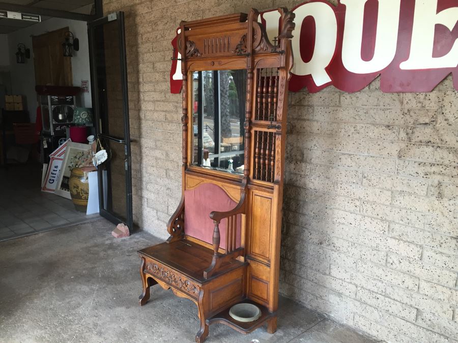 Stunning Antique Hall Tree With Nice Wood Carvings From Standard Furniture Co Seattle WA [Photo 12]