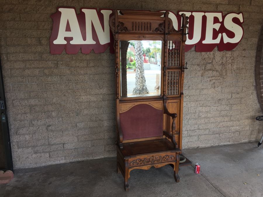 Stunning Antique Hall Tree With Nice Wood Carvings From Standard Furniture Co Seattle WA [Photo 20]