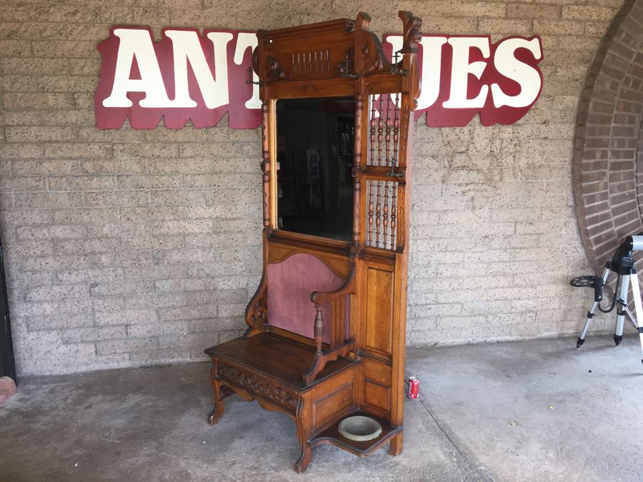 Stunning Antique Hall Tree With Nice Wood Carvings From Standard Furniture Co Seattle WA [Photo 21]