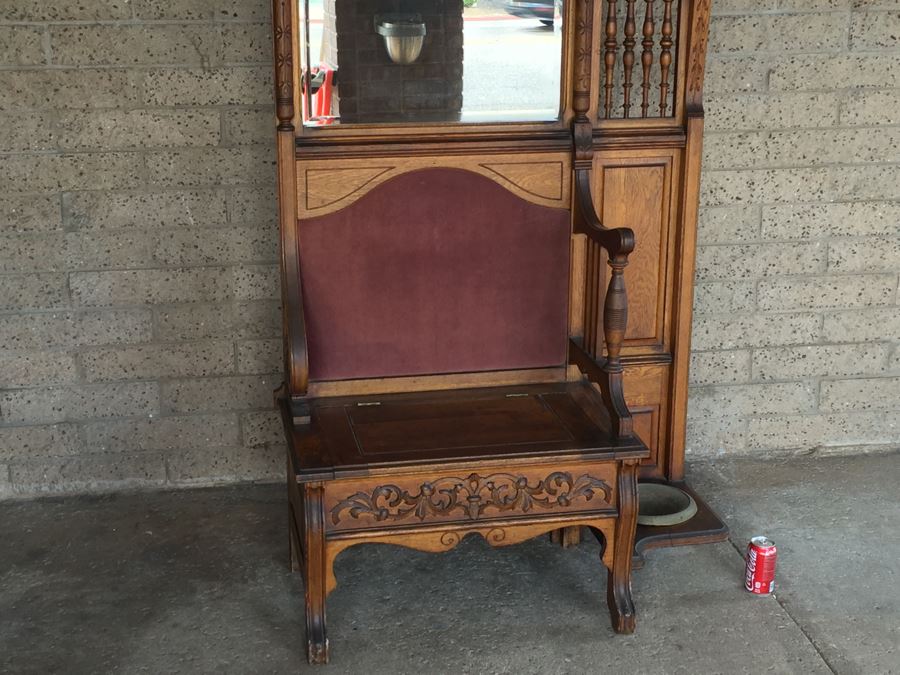 Stunning Antique Hall Tree With Nice Wood Carvings From Standard Furniture Co Seattle WA [Photo 19]