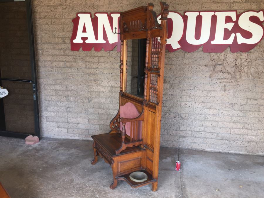 Stunning Antique Hall Tree With Nice Wood Carvings From Standard Furniture Co Seattle WA [Photo 23]