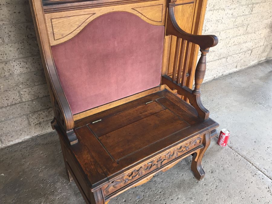 Stunning Antique Hall Tree With Nice Wood Carvings From Standard Furniture Co Seattle WA