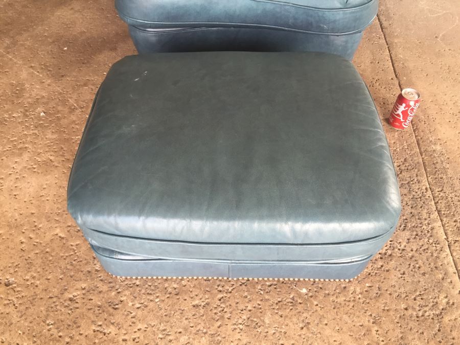 Light Blue Leather Armchar With Matching Ottoman By Classic Leather Inc. [Photo 5]