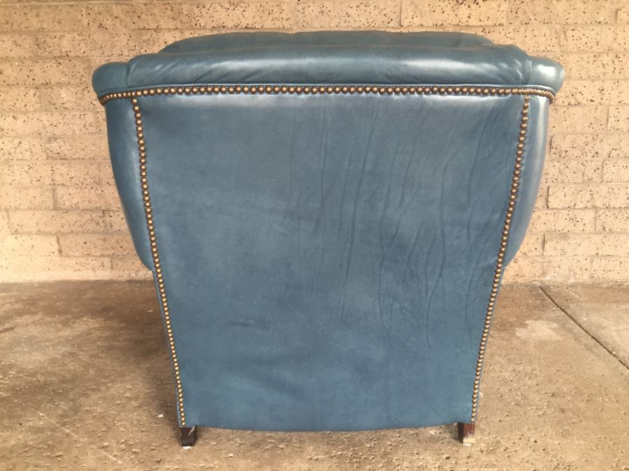 Light Blue Leather Armchar With Matching Ottoman By Classic Leather Inc. [Photo 7]