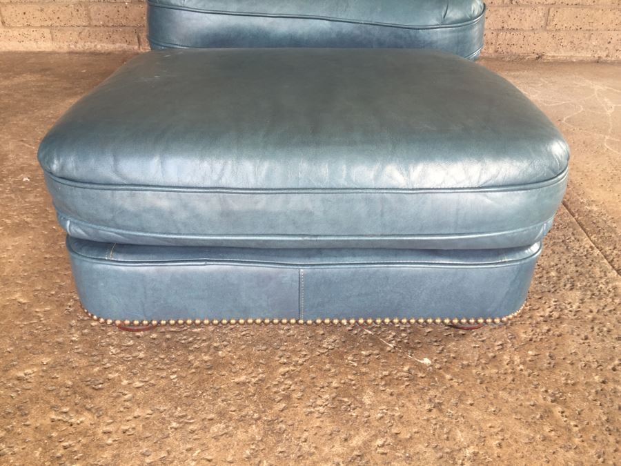Light Blue Leather Armchar With Matching Ottoman By Classic Leather Inc. [Photo 4]