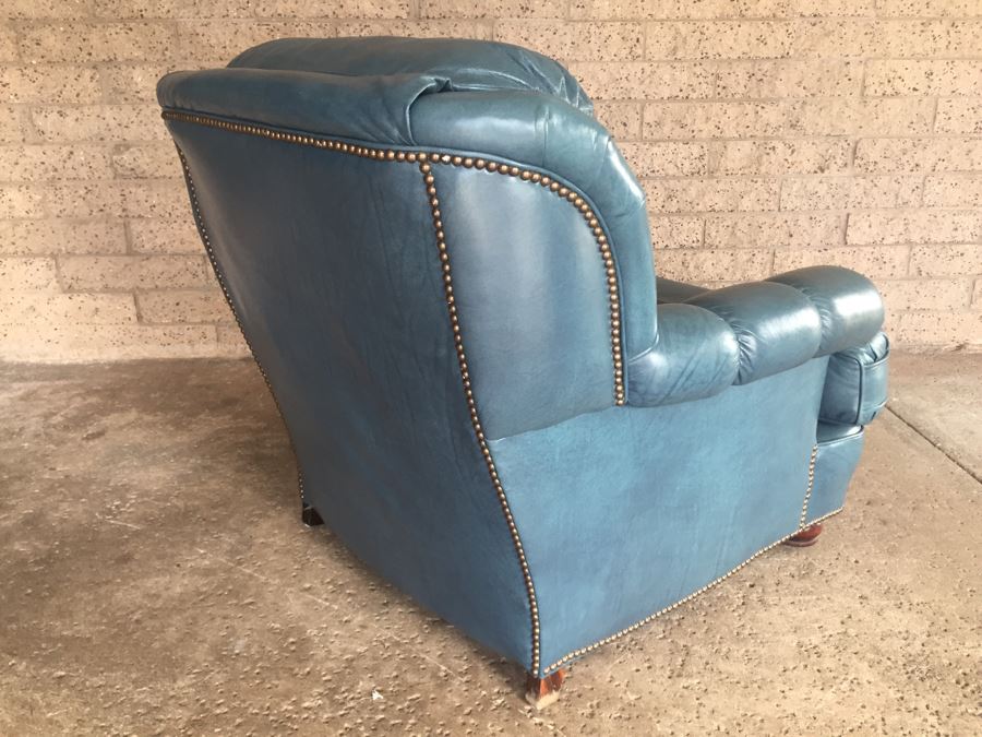 Light Blue Leather Armchar With Matching Ottoman By Classic Leather Inc. [Photo 8]