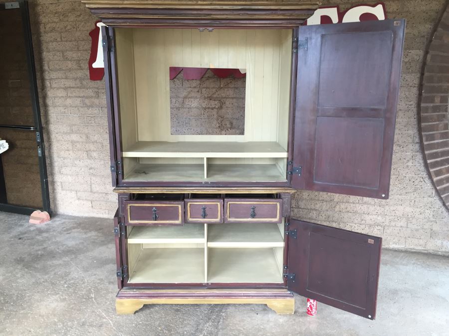 Nice Painted Cabinet Armoire With Plenty Of Storage Sturdy Wrought Iron Hardware [Photo 2]