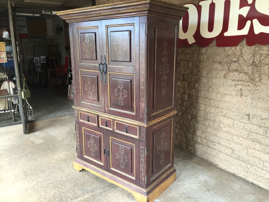 Nice Painted Cabinet Armoire With Plenty Of Storage Sturdy Wrought Iron Hardware [Photo 3]