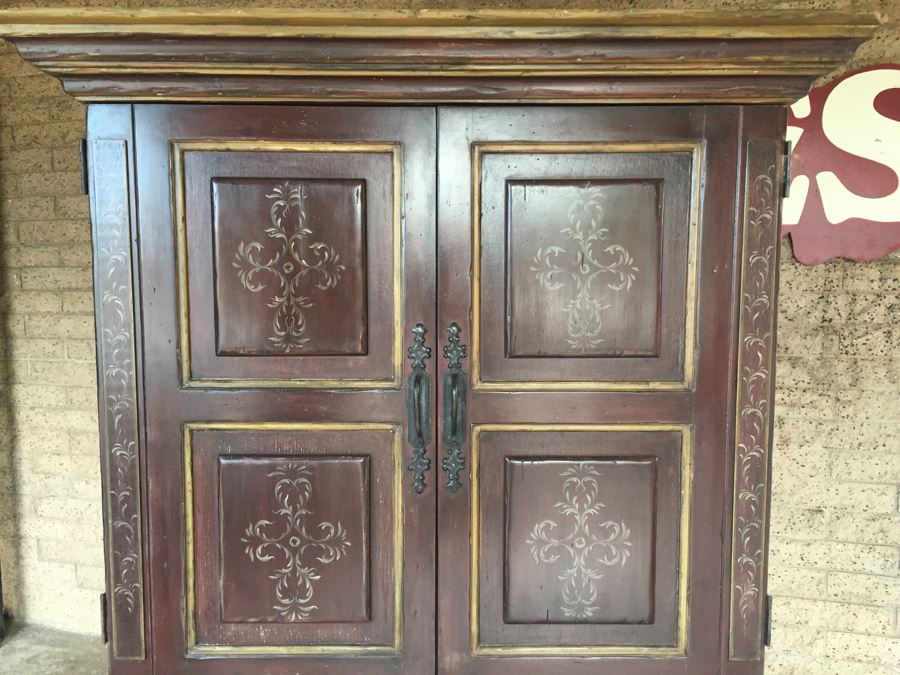 Nice Painted Cabinet Armoire With Plenty Of Storage Sturdy Wrought Iron Hardware [Photo 4]