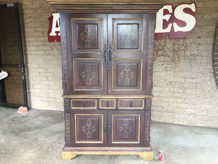 Nice Painted Cabinet Armoire With Plenty Of Storage Sturdy Wrought Iron Hardware [Photo 1]