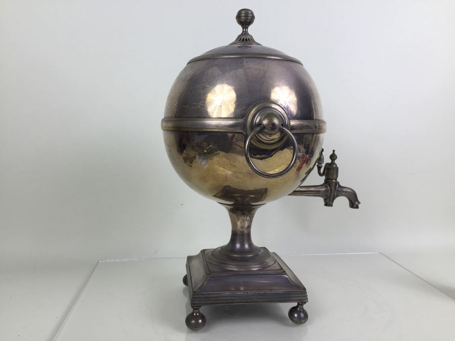 Vintage Hot Water Silver Plated Samovar Coffee Tea Urn  [Photo 6]