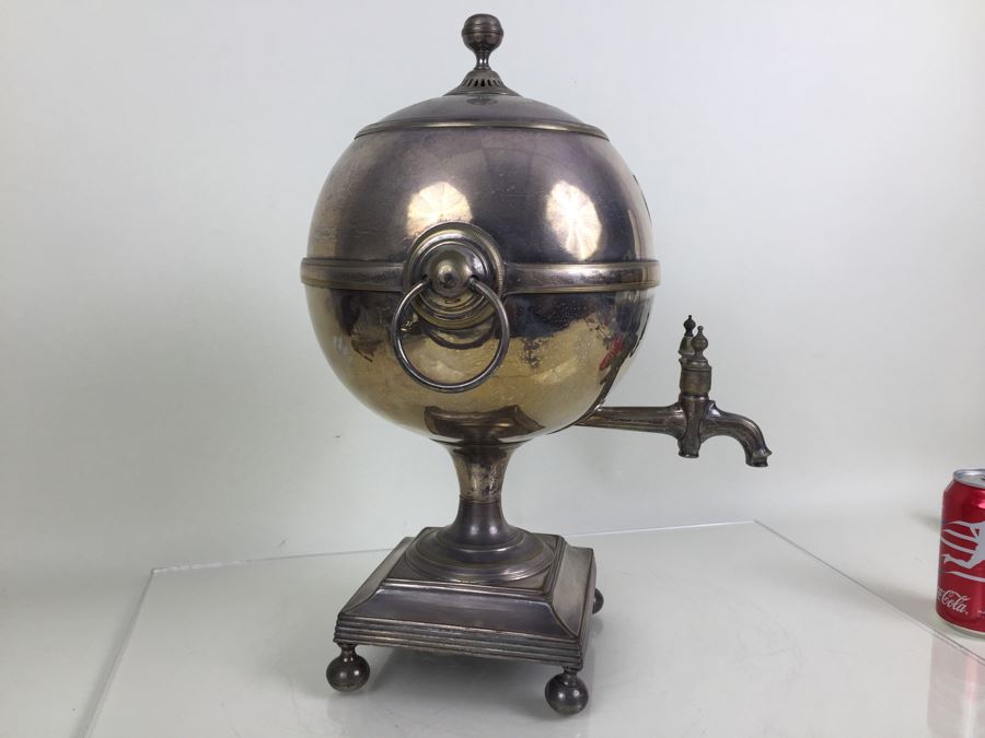 Vintage Hot Water Silver Plated Samovar Coffee Tea Urn  [Photo 2]