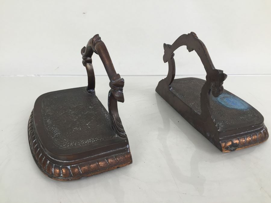 Set of 2 Vintage Art Nouveau Style Metal Bookends - Warner Electric Co. Chicago [Photo 1]