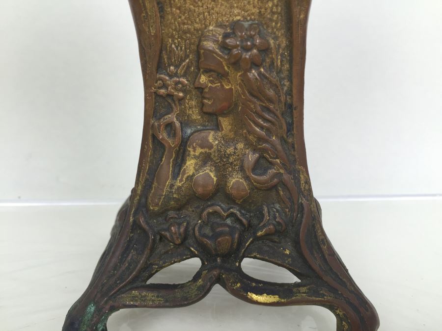 Vintage Art Nouveau Bronze Case New Haven Clock Co Clock [Photo 5]